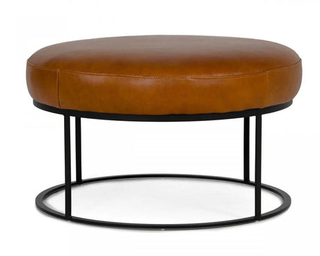 Vig Furniture - Divani Casa Jacoba Modern Camel Leather Round Ottoman - Vgkkkf2620-Cml-3