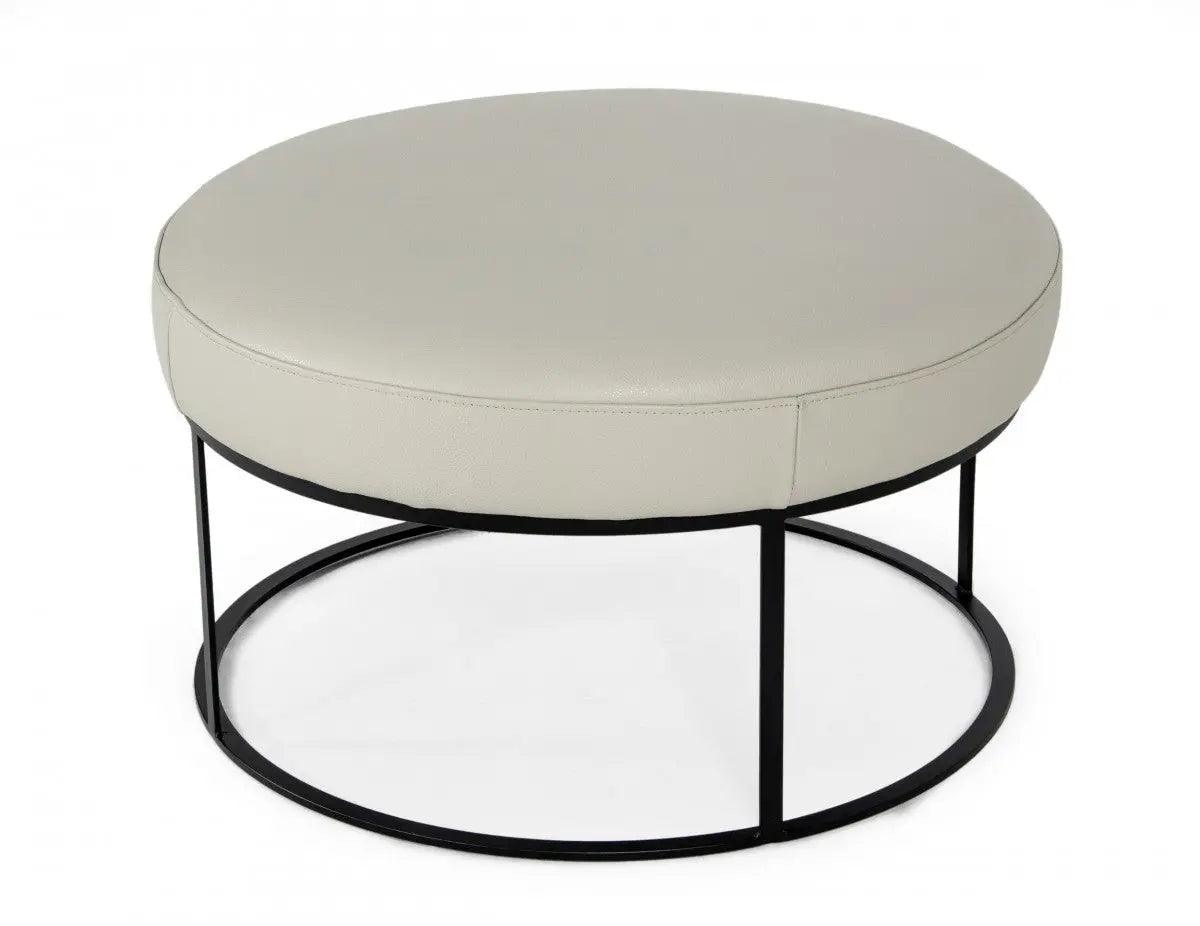 Vig Furniture - Divani Casa Jacoba Modern Light Grey Leather Round Ottoman - Vgkkkf2620-Gry-Ch-3