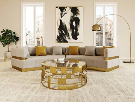 Vig Furniture - Divani Casa Kiva - Glam Beige And Gold Fabric Sectional Sofa - Vgodzw-9114