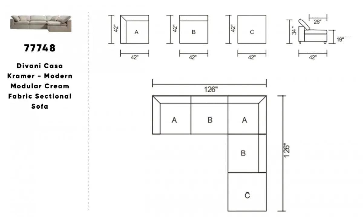 Vig Furniture - Divani Casa Kramer - Modern Modular Cream Fabric Sectional Sofa - Vgmbmb-1833-Crm