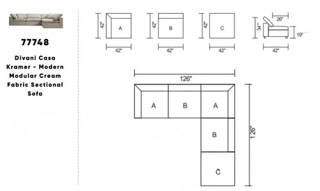 Vig Furniture - Divani Casa Kramer - Modern Modular Cream Fabric Sectional Sofa - Vgmbmb-1833-Crm