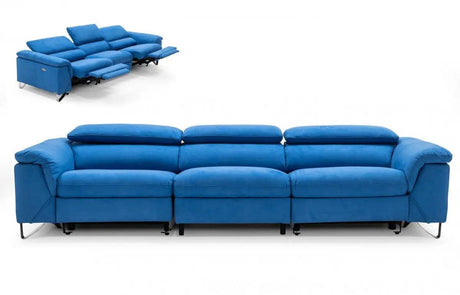 Vig Furniture - Divani Casa Maine Modern Blue Fabric Sofa W- Electric Recliners - Vgkne9104-E9-Blu-4-S