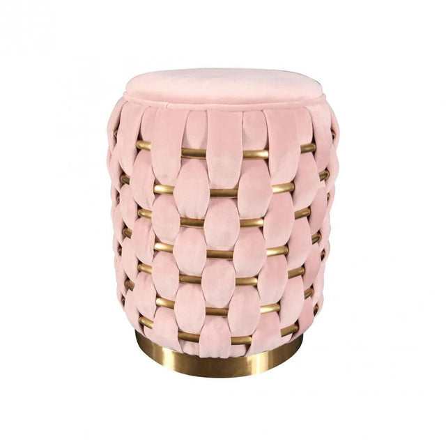 Vig Furniture - Divani Casa Meeker Pink Velvet Gold Woven Ottoman - Vgmfob-3989-Pnk-Ott