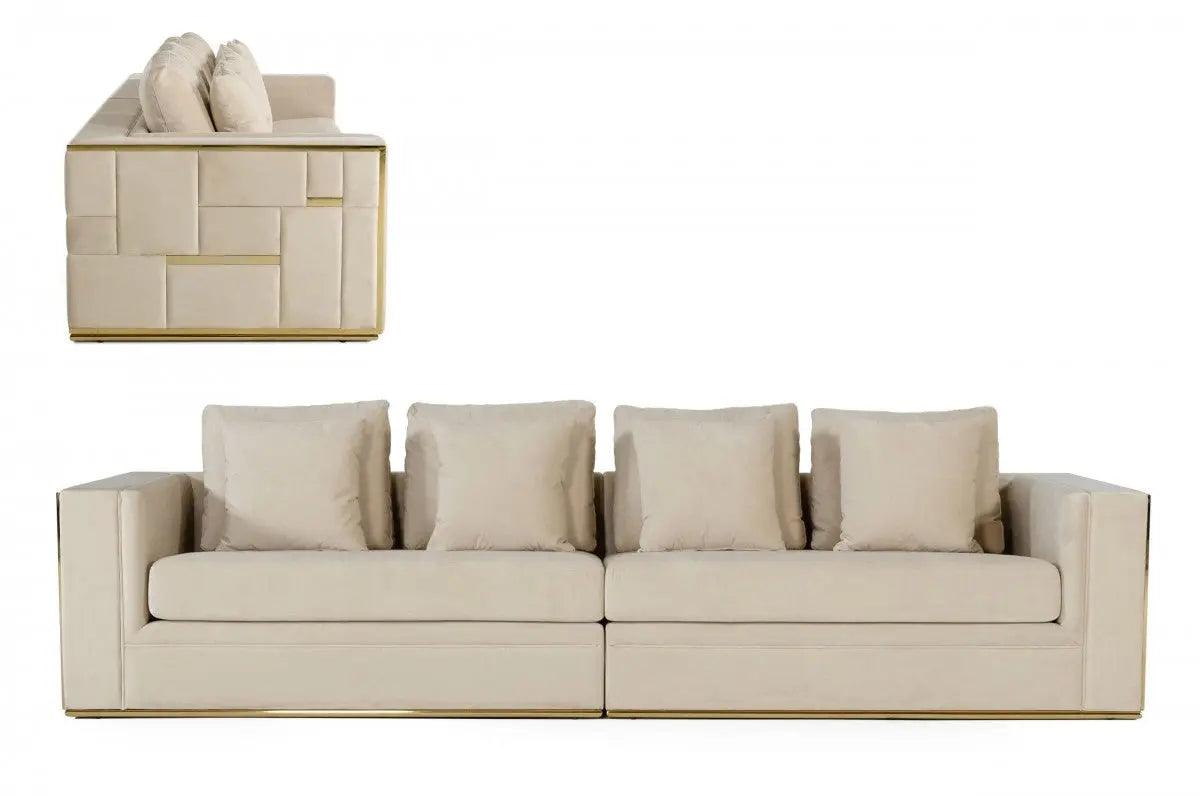 Divani Casa Mobray Glam Beige And Gold Fabric Sofa Vguimy524 | Home Elegance USA