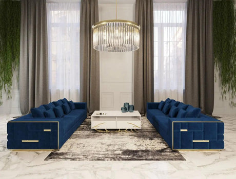 Vig Furniture - Divani Casa Mobray - Glam Blue & Gold Fabric Sofa - Vguimy524-Blue