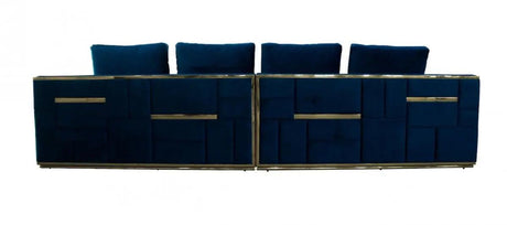 Vig Furniture - Divani Casa Mobray - Glam Blue & Gold Fabric Sofa - Vguimy524-Blue