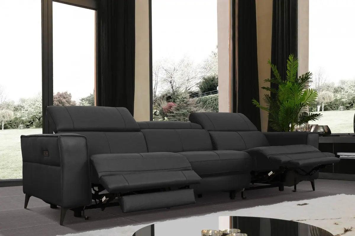 Divani Casa Nella Modern Black Leather 4 - Seater Sofa WElectric Recliners Vgkne9193 - Blk - 4S | Home Elegance USA