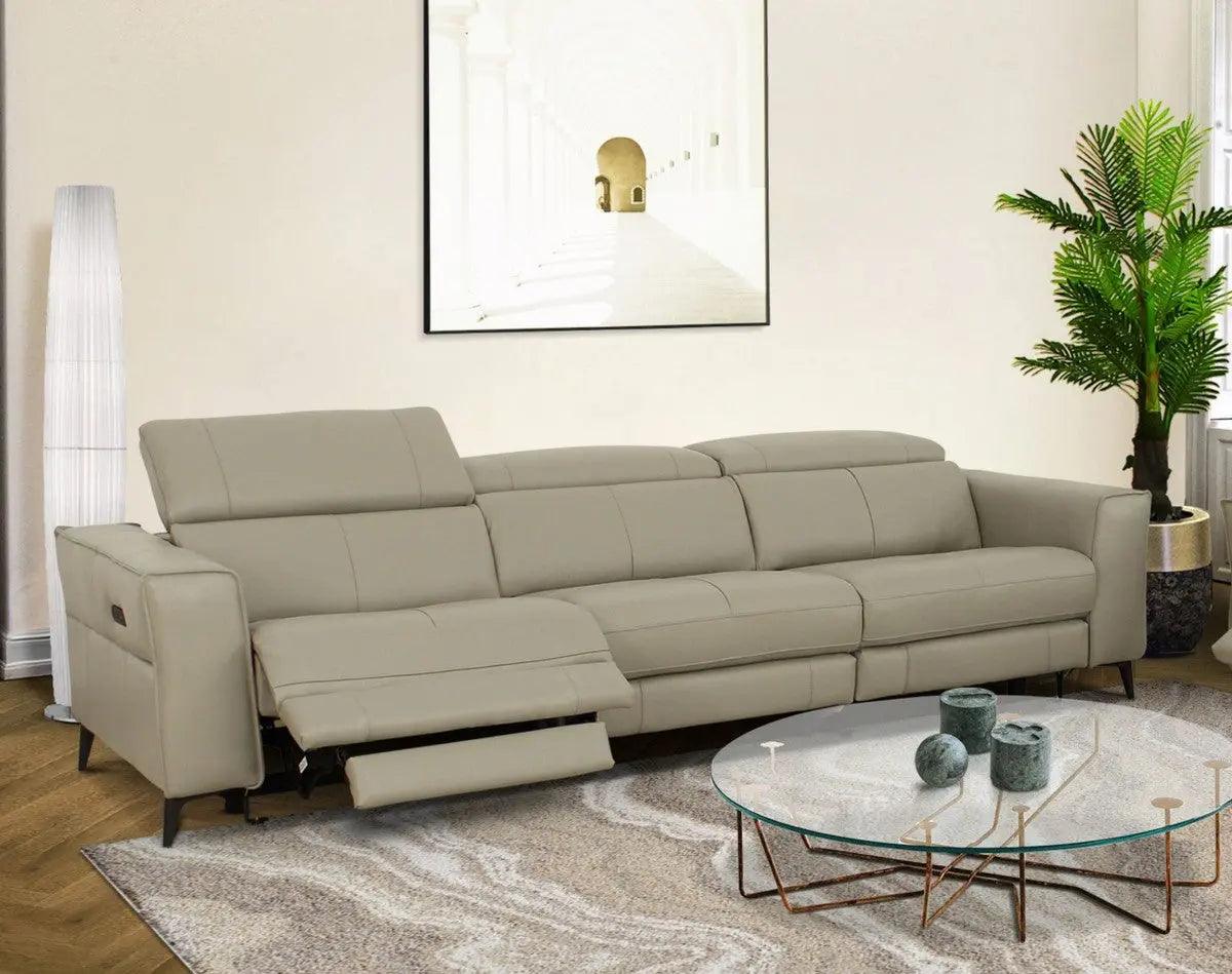 Vig Furniture - Divani Casa Nella Modern Light Grey Leather 4-Seater Sofa W- Electric Recliners - Vgkne9193-Ltgry-4S