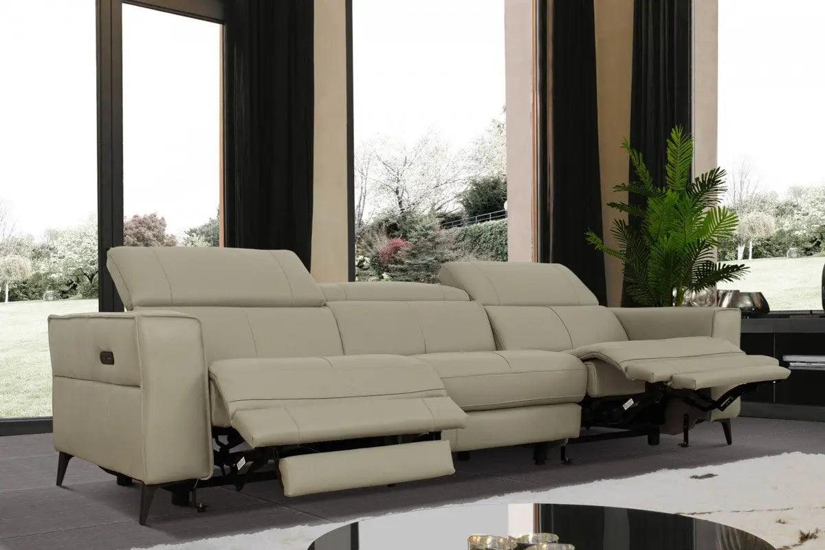 Vig Furniture - Divani Casa Nella Modern Light Grey Leather 4-Seater Sofa W- Electric Recliners - Vgkne9193-Ltgry-4S