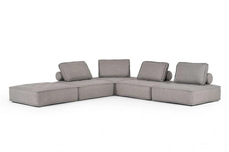 Vig Furniture - Divani Casa Nolden - Modern Grey Fabric Sectional Sofa - Vgknk8542-Grey