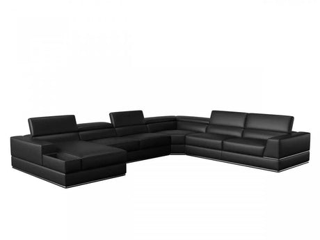 Divani Casa Pella Modern Black Italian Leather U-Shaped Sectional Sofa with Left-Facing Chaise-Sleek Style & Superior Comfort