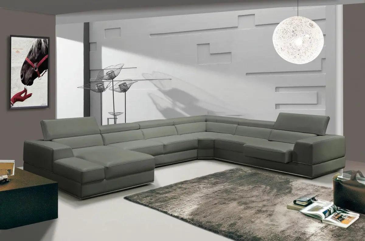 Divani Casa Pella Modern Grey Italian Leather U - Shaped Sectional Sofa – Stylish & Spacious Seating | Home Elegance USA