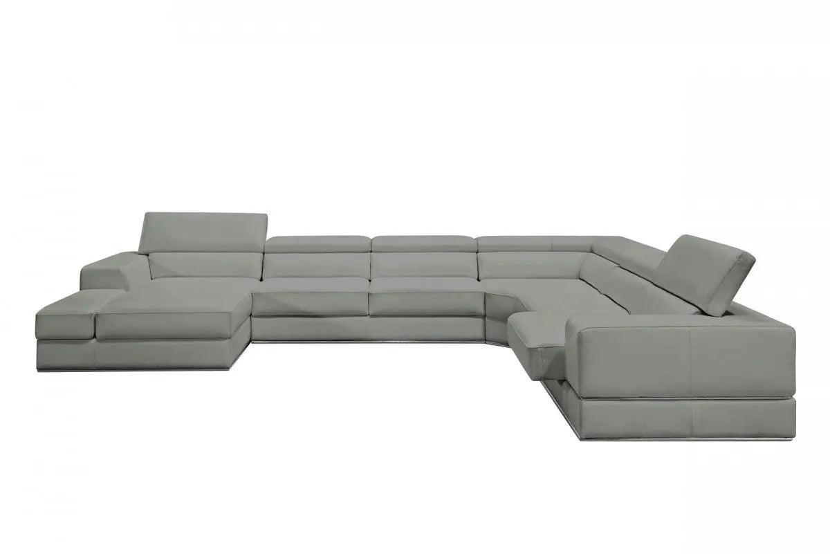 Divani Casa Pella Modern Grey Italian Leather U - Shaped Sectional Sofa – Stylish & Spacious Seating | Home Elegance USA