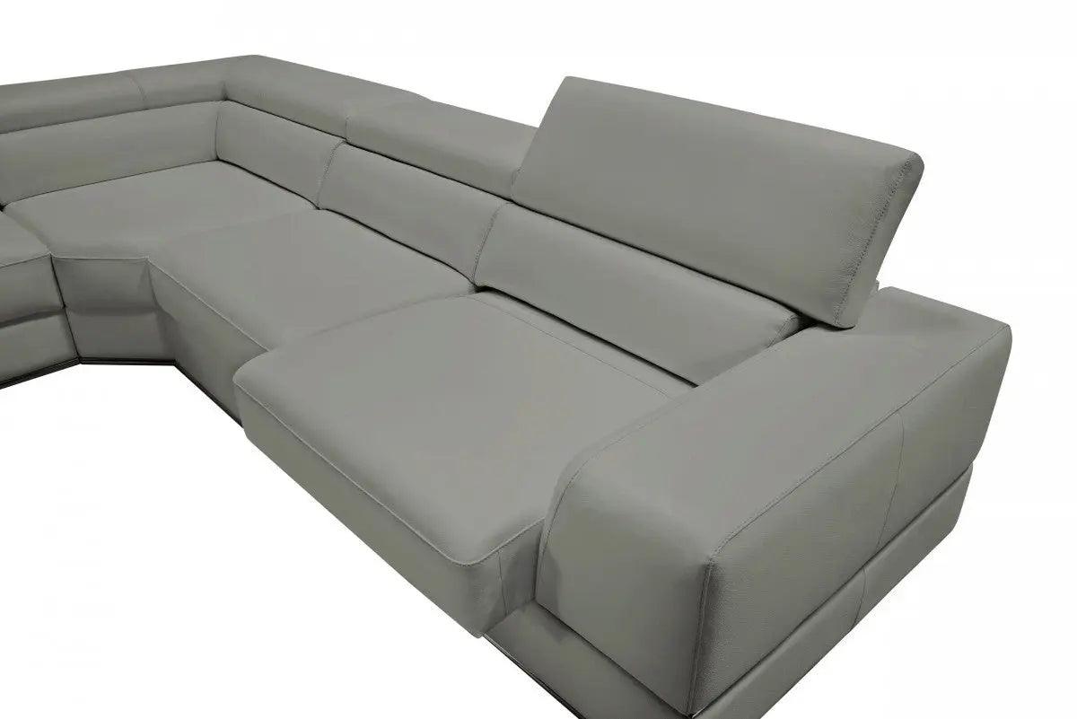 Divani Casa Pella Modern Grey Italian Leather U - Shaped Sectional Sofa – Stylish & Spacious Seating | Home Elegance USA