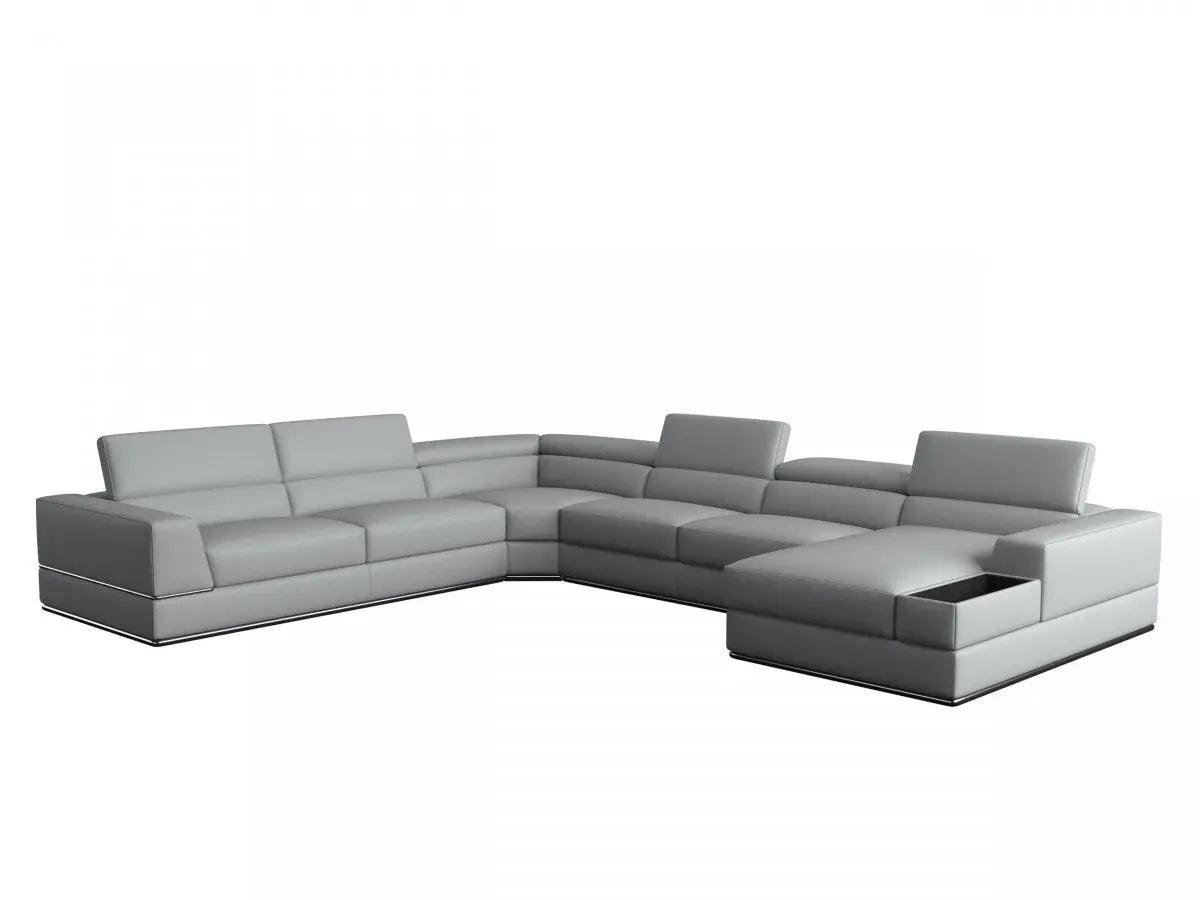 Vig Furniture - Divani Casa Pella Modern Grey Italian Leather U Shaped Sectional Sofa - Vgca5106O-Gry-Sect