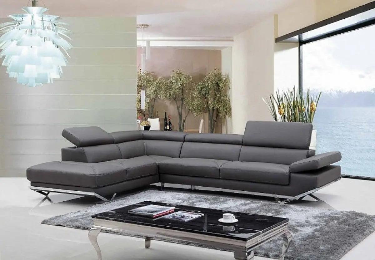 Vig Furniture - Divani Casa Quebec - Modern Dark Grey Eco-Leather Left Facing Sectional Sofa - Vgkn-K8488-Sect-Dkgry-L