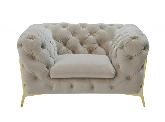 Vig Furniture - Divani Casa Quincey Transitional Beige Velvet Chair - Vgknk8520-Bei-Ch