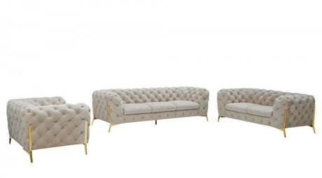 Vig Furniture - Divani Casa Quincey Transitional Beige Velvet Sofa Set - Vgknk8520-Bei-Set