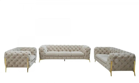 Vig Furniture - Divani Casa Quincey Transitional Beige Velvet Sofa Set - Vgknk8520-Bei-Set