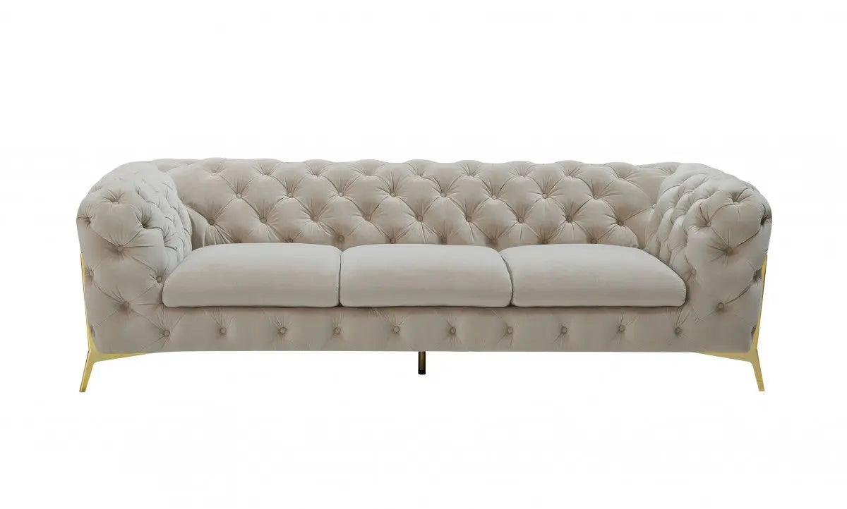 Vig Furniture - Divani Casa Quincey Transitional Beige Velvet Sofa - Vgknk8520-Bei-S