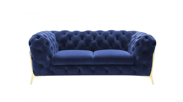 Divani Casa Quincey Transitional Blue Velvet Loveseat Vgknk8520 - Blu - L | Home Elegance USA