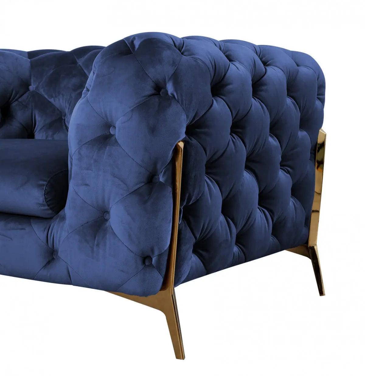 Divani Casa Quincey Transitional Blue Velvet Loveseat Vgknk8520 - Blu - L | Home Elegance USA