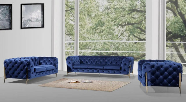 Vig Furniture - Divani Casa Quincey Transitional Blue Velvet Sofa Set - Vgknk8520-Blu-Set