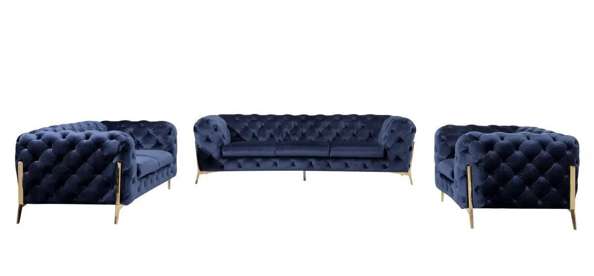 Vig Furniture - Divani Casa Quincey Transitional Blue Velvet Sofa Set - Vgknk8520-Blu-Set