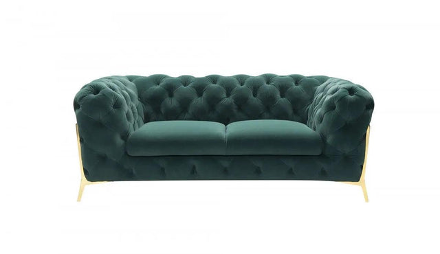 Divani Casa Quincey Transitional Emerald Green Velvet Loveseat Vgknk8520 - Grn - L | Home Elegance USA