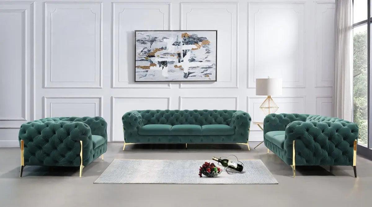 Vig Furniture - Divani Casa Quincey Transitional Emerald Green Velvet Sofa Set - Vgknk8520-Grn-Set