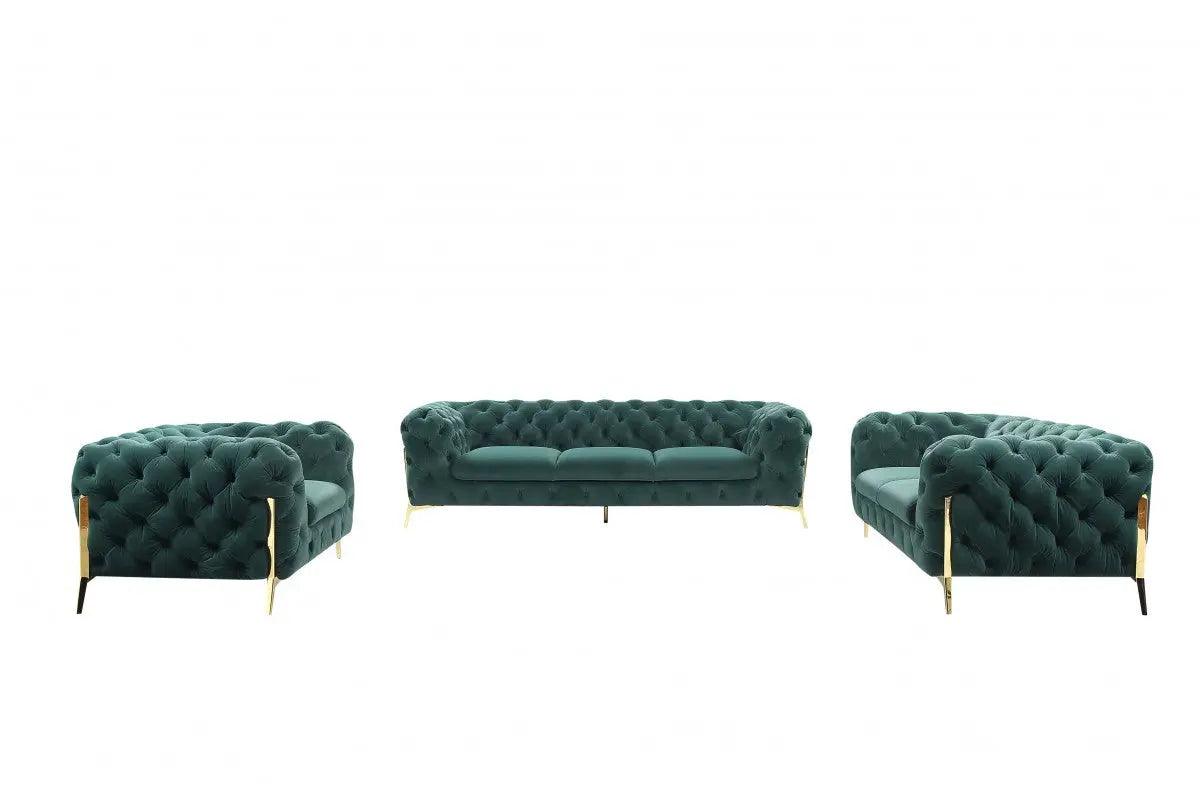 Vig Furniture - Divani Casa Quincey Transitional Emerald Green Velvet Sofa Set - Vgknk8520-Grn-Set