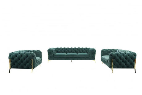 Vig Furniture - Divani Casa Quincey Transitional Emerald Green Velvet Sofa Set - Vgknk8520-Grn-Set