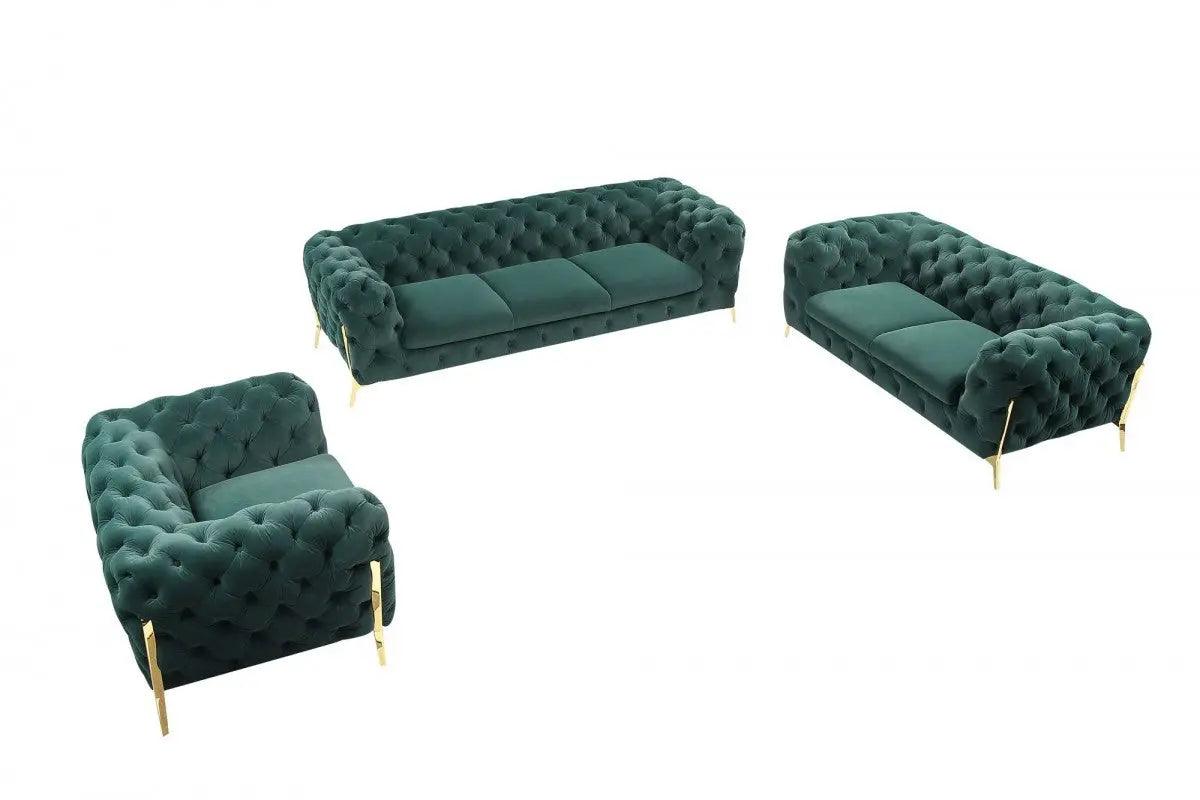 Divani Casa Quincey Transitional Emerald Green Velvet Sofa Set Vgknk8520 - Grn - Set | Home Elegance USA