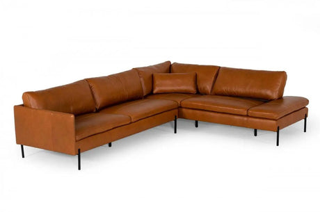 Vig Furniture - Divani Casa Sherry - Modern Cognac Raf Chaise Leather Sectional Sofa - Vgkkkf.1061Z-Cgn-Raf-Sect