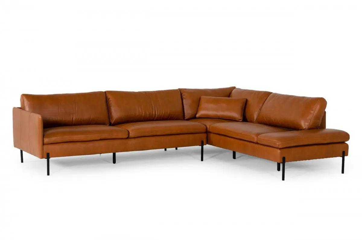 Vig Furniture - Divani Casa Sherry - Modern Cognac Raf Chaise Leather Sectional Sofa - Vgkkkf.1061Z-Cgn-Raf-Sect