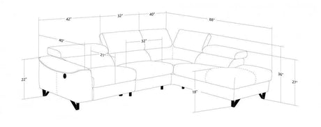 Vig Furniture - Divani Casa Versa - Modern Grey Teco Leather Laf Chaise Sectional W- Recliner - Vgkne9112-Grey3-Sect