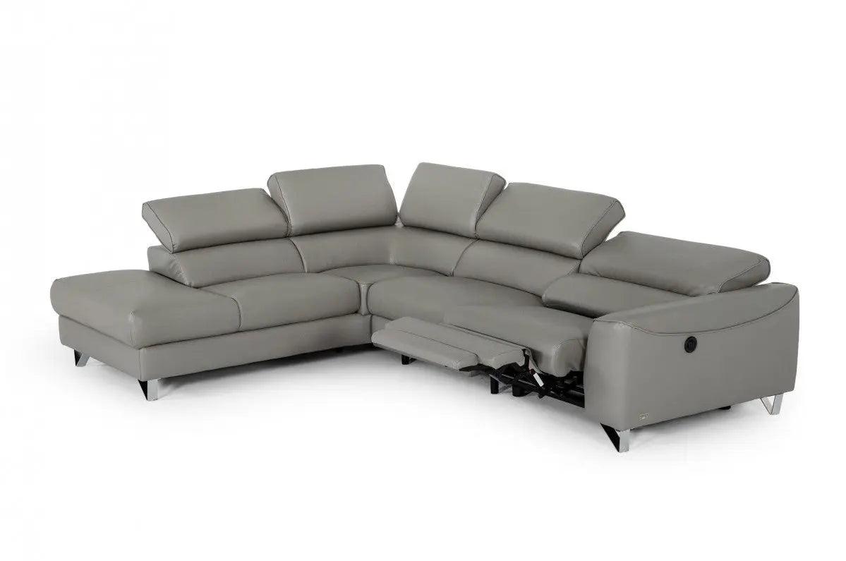 Vig Furniture - Divani Casa Versa - Modern Grey Teco Leather Laf Chaise Sectional W- Recliner - Vgkne9112-Grey3-Sect