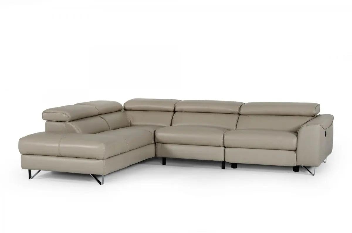 Vig Furniture - Divani Casa Versa Modern Light Taupe Teco-Leather Laf Chaise Sectional W- Recliner - Vgkne9112-Laf