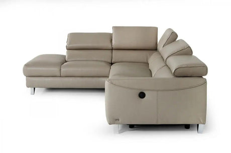 Vig Furniture - Divani Casa Versa Modern Light Taupe Teco-Leather Laf Chaise Sectional W- Recliner - Vgkne9112-Laf