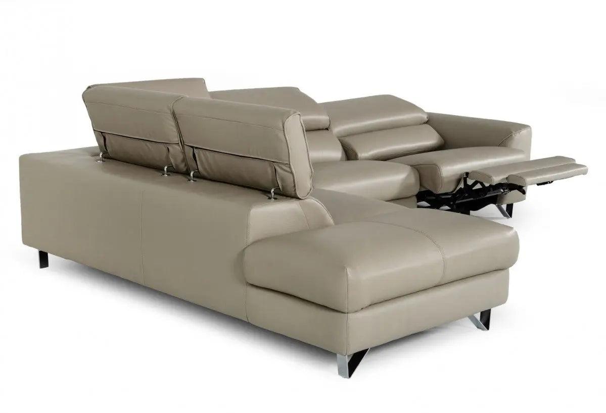 Vig Furniture - Divani Casa Versa Modern Light Taupe Teco-Leather Laf Chaise Sectional W- Recliner - Vgkne9112-Laf