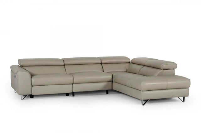 Vig Furniture - Divani Casa Versa Modern Light Taupe Teco-Leather Raf Chaise Sectional W- Recliner - Vgkne9112-Raf