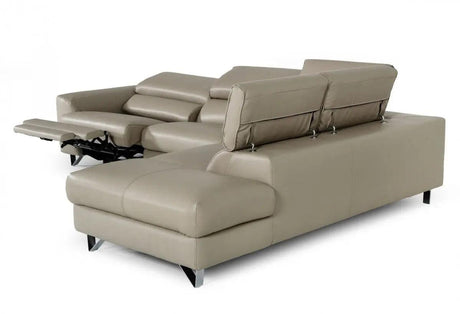 Vig Furniture - Divani Casa Versa Modern Light Taupe Teco-Leather Raf Chaise Sectional W- Recliner - Vgkne9112-Raf