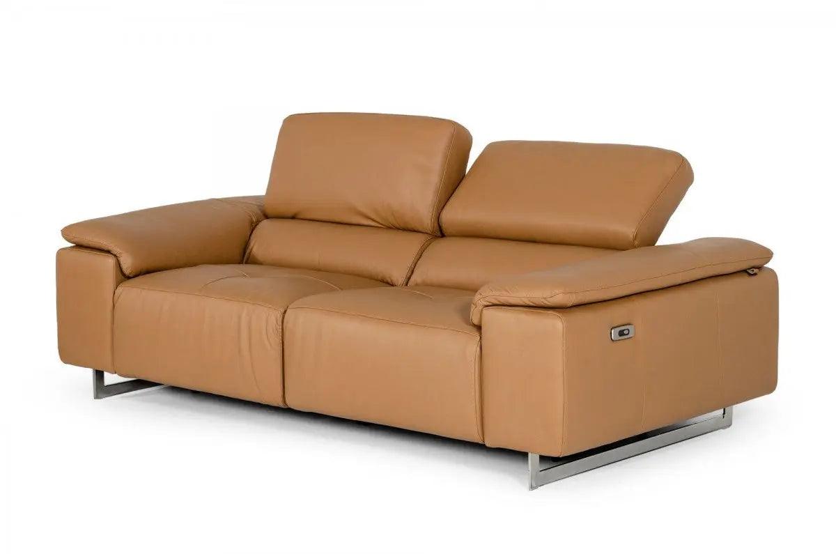 Vig Furniture - Estro Salotti Blossom Modern Cognac Leather Dual Reclining Sofa - Vgntblossom-S