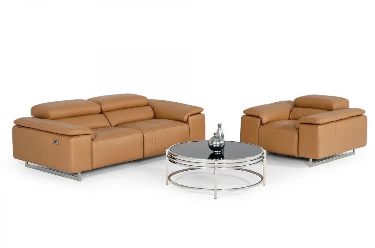 Vig Furniture - Estro Salotti Blossom Modern Cognac Leather Dual Reclining Sofa - Vgntblossom-S