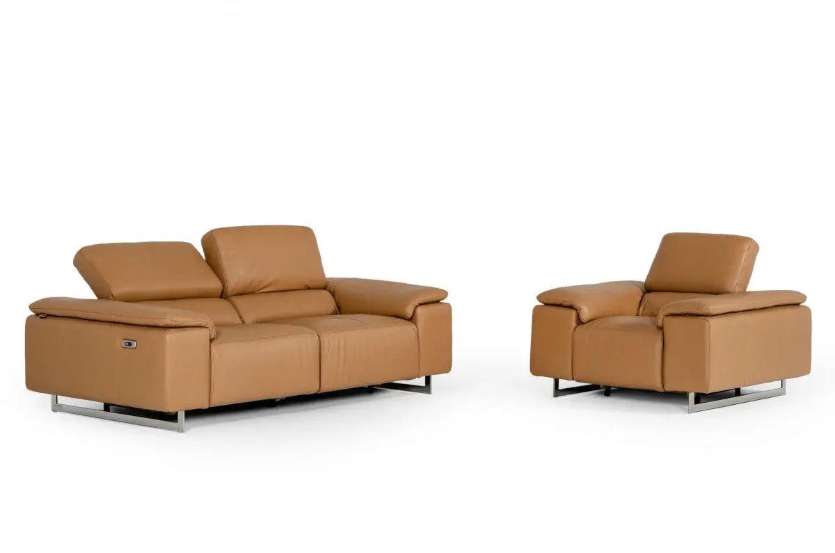 Vig Furniture - Estro Salotti Blossom Modern Cognac Leather Dual Reclining Sofa - Vgntblossom-S