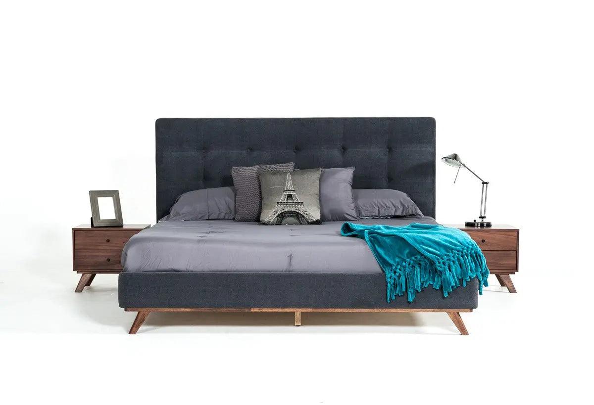 Vig Furniture - Modrest Addison Mid-Century Modern Grey Fabric & Walnut Bed - Vgmabr-38-Bed