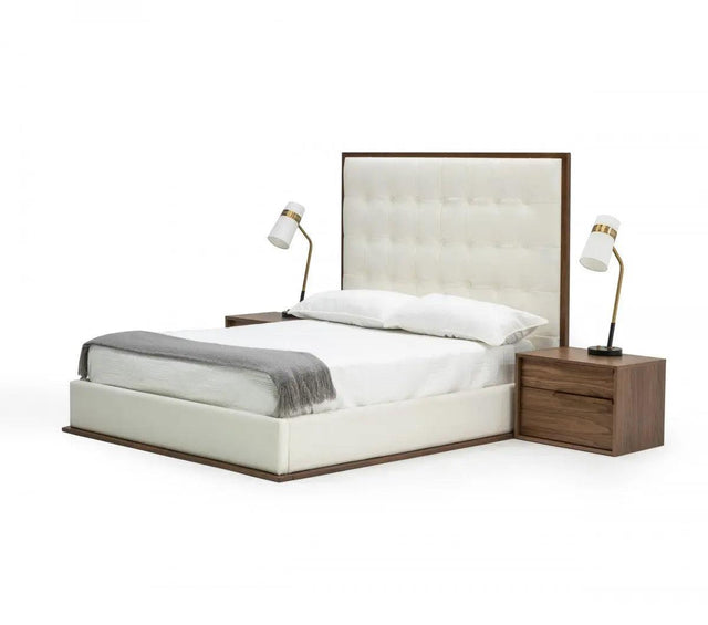 Vig Furniture - Modrest Amberlie White Vegan Leather & Walnut Bed - Vgmabr-96-Wal-Bed