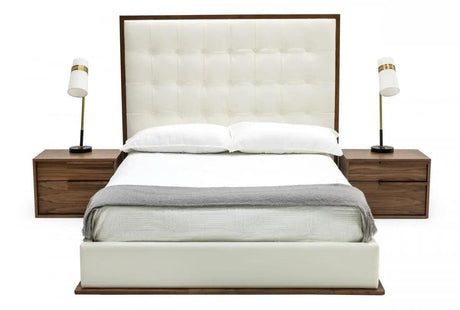 Vig Furniture - Modrest Amberlie White Vegan Leather & Walnut Bed - Vgmabr-96-Wal-Bed