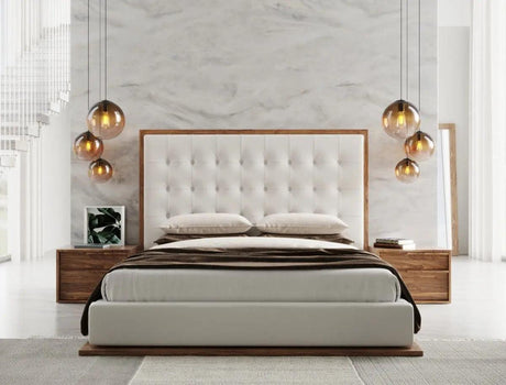 Vig Furniture - Modrest Amberlie White Vegan Leather & Walnut Bed - Vgmabr-96-Wal-Bed