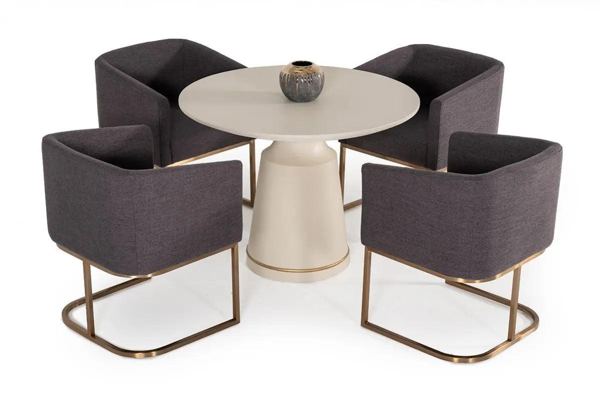 Vig Furniture - Modrest Ariana Modern Off-White Concrete & Brass Round Dining Table - Vglbdt100-02